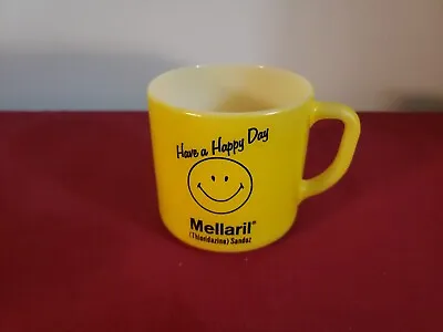 Vintage Federal Smiley Face Mug - Have A Happy Day - Mellaril - Yellow Milk Glas • $79.99