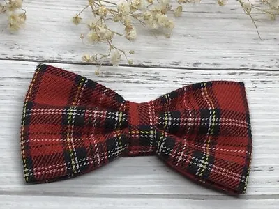 Handmade Tartan Check Tweed Fabric Bow Tie Dogs & Puppies Slide On Pet Collar • £4.50