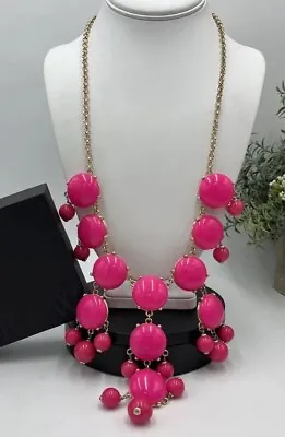 J. Crew Tiered Hot Pink Azalea Bubble Bauble Dangle Bib Long Gold Tone Necklace • $35.91