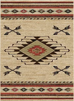 Arrowhead Area Rug Lodge Cabin Southwest Native Beige Red *FREE SHIPPING* • $69.99