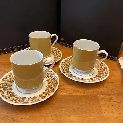 3 MIkasa Eclipse Antique Gold #5758 Cups Vtg 70s Saucers Paisley • $28.85