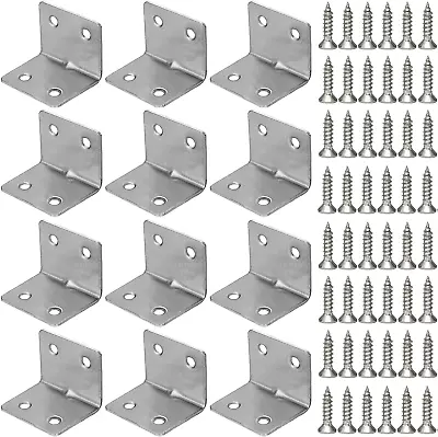 Silver 12 Pcs 1.5 X 1.1 Inch Corner Braces L Brackets Heavy Duty Metal 90 Degree • $13.55