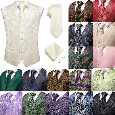 50 Kinds Mens Paisley Waistcoat Vest Hanky Cufflinks Tie Set Wedding Prom S-XXXL • £20.99