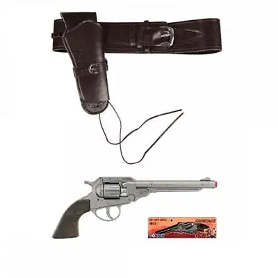 Adult Deluxe Cowboy Holster + Die-cast Metal 8 Shot Cap Gun Wild Western Cowboy • £28.99