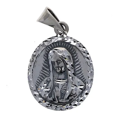 Sterling Silver Miraculous Mary Medallion Pendant 925 Diamond Cut Bezel Rel • $30