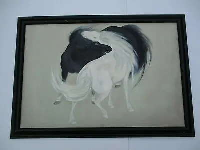 Vintage Chinese Yin Yang Painting Black White Horse Modernism Mystery 36 Inches • $1200