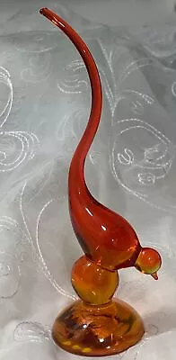 Viking MCM Art Glass 9” Orange Cadmium Long Tail Bird Figurine • $69