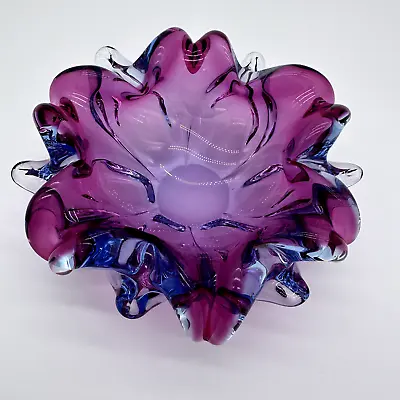 Murano Art Glass 6 Point Bowl/Astray Trinket Dish Mulberry Purple Pink Blue • $179