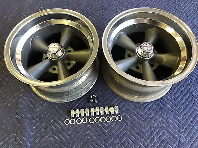 VINTAGE PAIR (2) OF 5 SPOKE REAL TORQ - THRUST 14x8 4 3/4 CHEVY PONTIAC HOTROD • $549