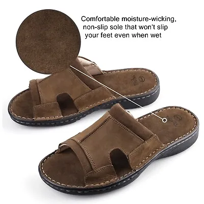 Mens Leather Slide Sandals Comfortable Lightweight Summer Casual Beach Slides • $34.92