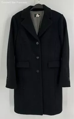 J.Crew Womens Black Wool Notch Lapel Pockets Long Sleeve Winter Overcoat Size 2 • $17.99
