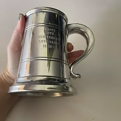 Vintage 1970s Colonial Pewter Silver Tankard Mug Beer Stein Has Inscription • $15.75