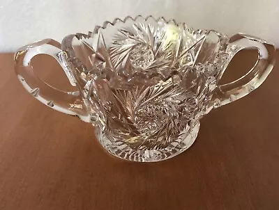 Vintage Pinwheel Star American Brilliant Cut Glass  Crystal SUGAR BOWL 2 Handles • $12.50