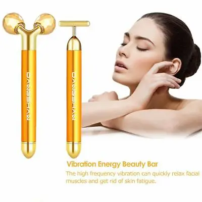 2-IN-1 Beauty Bar 24k Golden Pulse Facial Face Massager 3D Roller & T Massager • $25.64