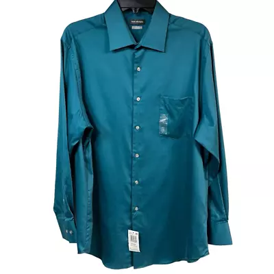 Van Heusen Fitted Stretch Mens Petrol Blue Long Sleeve Dress Shirt 32-33 (NWT) • $38