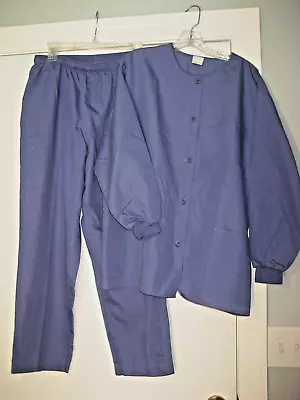 Scrub Set Barco Sz L Blue Long Sleeve Jacket Pants EC • $19.99