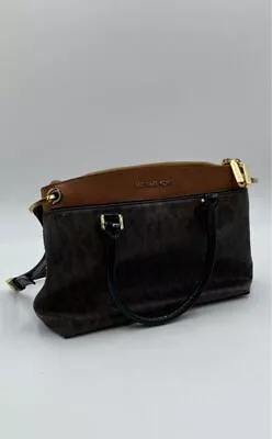Michael Kors Womens Brown Signature Leather Double Handles Satchel Handbag Purse • $9.99