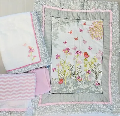 Crib Bedding Set  Girls - Pink Baby Nursery Set Quilt Blanket Crib Skirt & More • $40