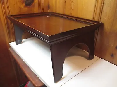 Cherry Wood Folding Legs Lap Serving TV Tray Table 18  X 14  Leather Surface EUC • $39.99