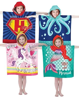 Kids Boys Girls Novelty Hooded Swim Towel Bathrobe Poncho Beach Bath Swimming • £8.99