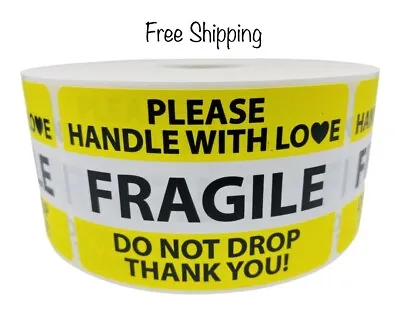 Fragile Stickers Labels H/Love | Yellow Do Not Drop | 2 X3  | 4 RLS 500 EA • $35.99