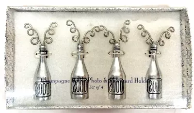 Set Of 4 Vintage Pewter Champagne Bottle Photo & Place Card Holders - Year 2000 • $7.99