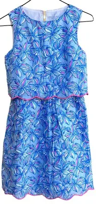 Vineyard Vines Girls Blue Green Pink Dress Tropical Hawaiian Hibuscus Cruise *14 • $18.99