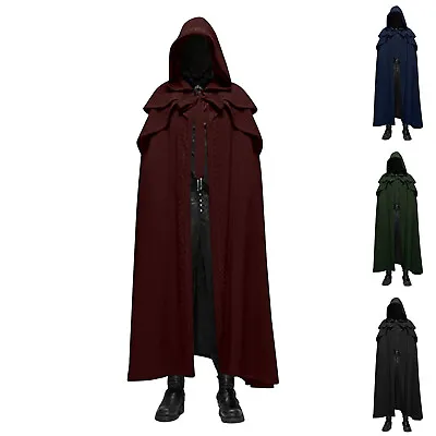 Halloween Unisex Cosplay Hooded Cloak Robe Medieval Witchcraft Cape Robe Costume • $36.09