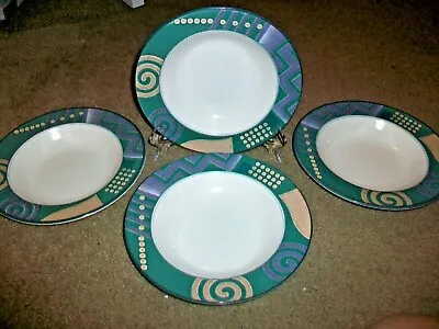 Mikasa Intaglio Life Style CAC18 Set Of 4 Rimmed Soup Bowls 9 1/8   Geometric  • $30