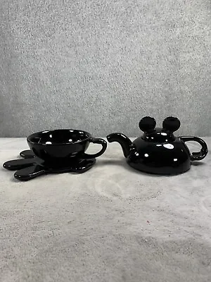 Vintage Disney Mickey Mouse Ears Teapot Tea Cup Saucer Set • $29.98