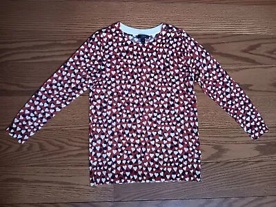 J Crew Lightweight Sweater Womens Small Red/Beige/Blue Hearts Valentines Top • $30