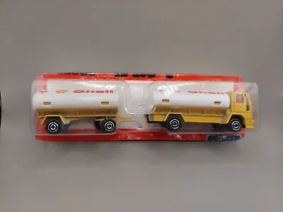 Majorette Ford Shell Oil Yellow/White Gas Tanker W/ Trailer On Cut Card   • $17.99