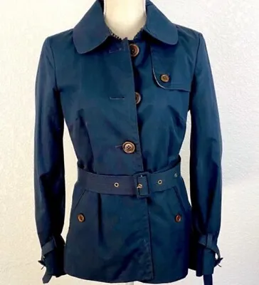 Women’s J. Crew Short Travel Trench Pea Coat Jacket Navy Blue Size 0 Spring • $20