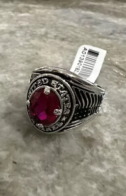 US Seller-United States Marine USA USN Stainless Steel Veteran Garnet CZ  Ring • $12.99