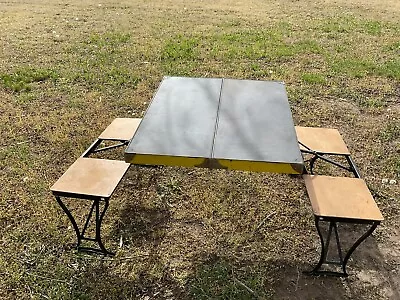 Vintage Milwaukee Handy Table & Chair Set Stamping Co USA Made Yellow Tailgating • $89.99