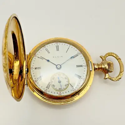 Vintage Elgin Gold Plated Ladies Engraved Pocket Watch W/ Second Hand 15 Jewels • $121.49