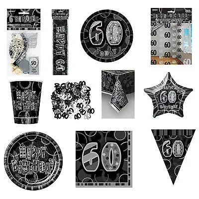 60th Birthday Plates Cups Napkins Decorations Banners Party Pink Black Blue Item • £1.59