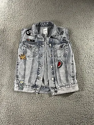 Zara Trf Denim Vest Women 8 Patches Blue Jean Button Up • $23.09