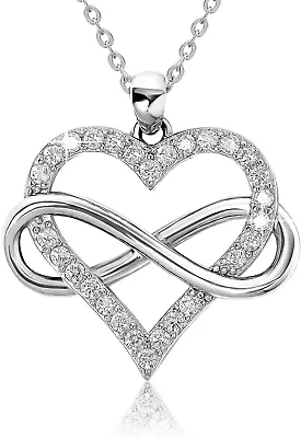 Infinity Heart Necklace For Women 925 Sterling Silver With Cubic Zirconia Stones • $10.95