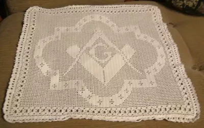 Vintage Hand Made Filet Crochet Masons' Wall Hanging Or Window Panel • $10.51