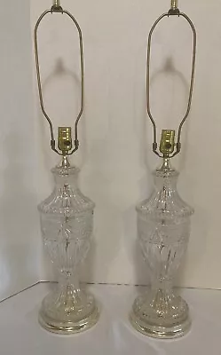 VTG Pair ZAJECAR 24% Lead Crystal Table Lamps Yugoslavia Hollywood Regency  31” • $102.65