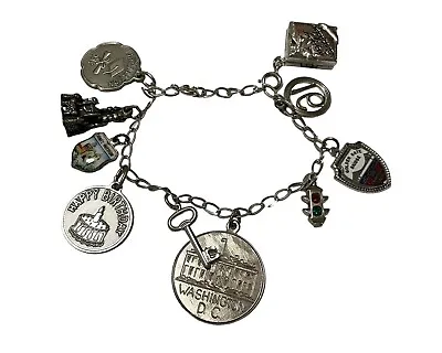 Mostly Lumin Sterling Silver Vintage Mixed And Travel Themed Charm Bracelet • $24.99