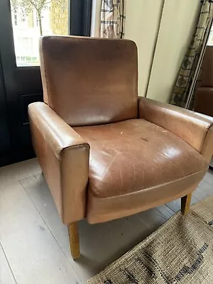 Vintage  Conran Shop Brown Leather Armchair (2 Available) • £560