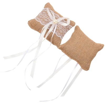  2 Pcs Burlap Ring Bearer Pillow Cushion Engagement Western Style Boxes Wedding • £5.63