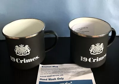 Pair Of 19 CRIMES Surface Frosting Black/White/Silver Enamel Tin Mugs Camping • £6