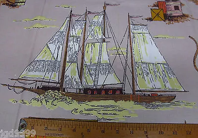 Vtg Best Obtainable Vat Dyes Fabric Sailboat Schooner 7 Pieces 13  L X 46  W Sew • $12.99