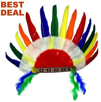 $9.95 • Buy Western Native American Indian Feather Headband Headdress Fancy Dress Costume