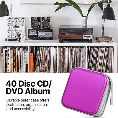 40 CD DVD Carry Case Disc Storage Holder Sleeve Wallet Ideal For In Car PURPLE • £5.95