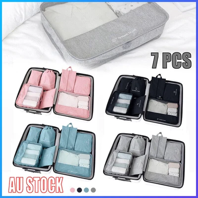 $18.66 • Buy 7Pcs Packing Cubes Travel Pouches Luggage Organiser Clothes Suitcase Storage Bag