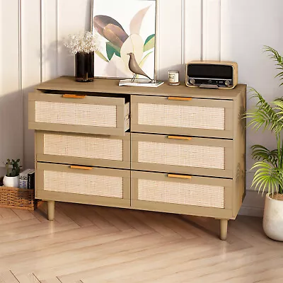 Rattan Dresser For Bedroom 6 Drawer Storage Cabinet Modern Chest Of Drawers • $299.99